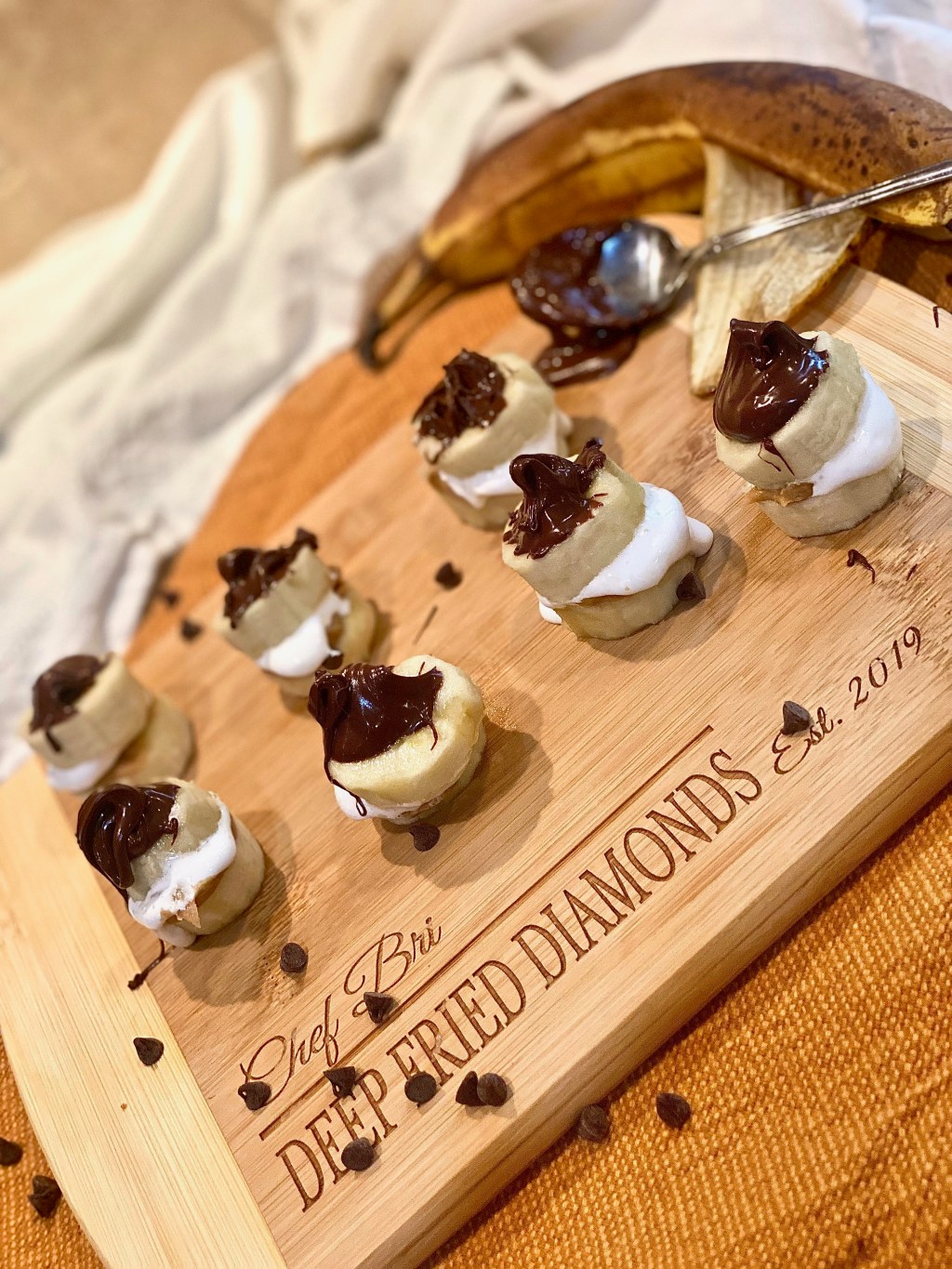 Fluffernutter Banana Bites Topped With A Chocolate “Hat”.