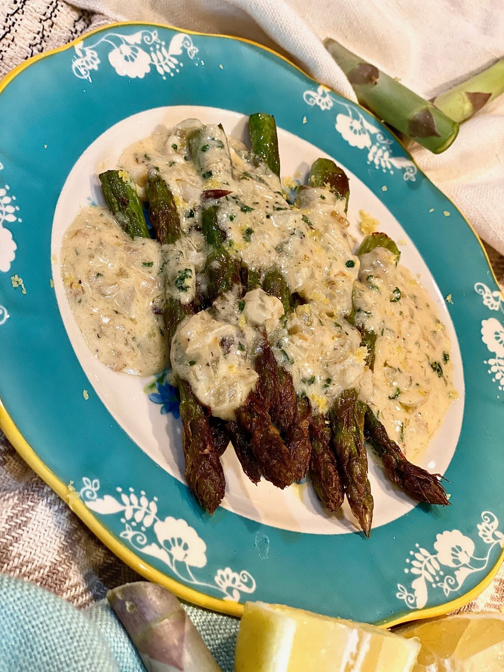 Seared Asparagus With A Romano Lemon Cream&nbsp;Sauce.